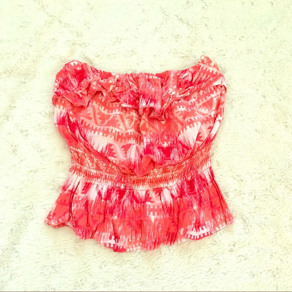Strapless fun print blouse top